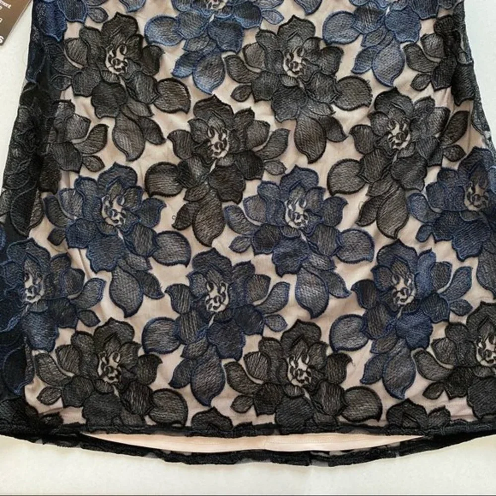 Express Black Embroidered Floral Mini Dress Womens Size Medium Tan Lining - Picture 12 of 16